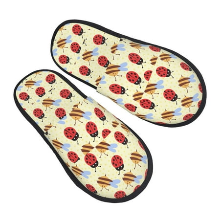 

JUNZAN Ladybug And Bee Slippers for Women House Shoes Non Slip Indoor/Outdoor Pineapple And Cactus Designs-Medium