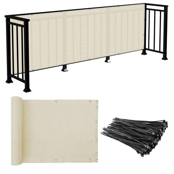 E&K Sunrise 3' x 19' Balcony Privacy Fence Screen Cover with Zip Ties Outdoor Screen Fence UV Protection for Deck Patio Backyard Apartment Pool Porch (Beige)