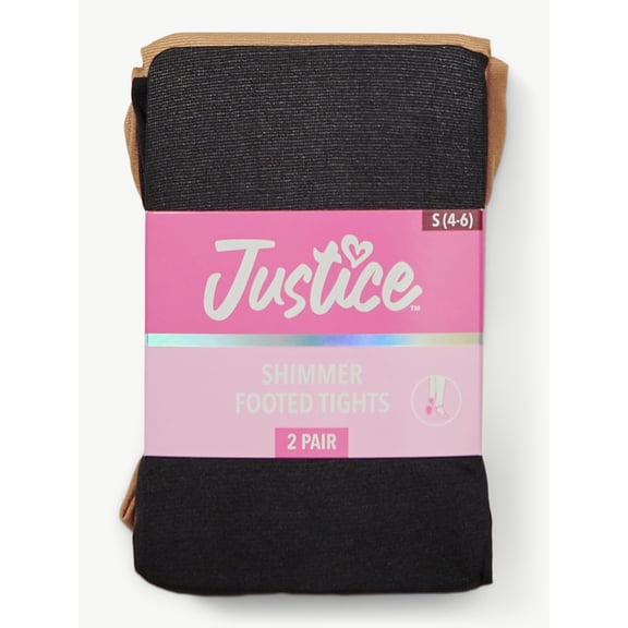 Justice Shimmer Footed Ballet Tights for Girls, Sizes 2-16, 2 Pairs