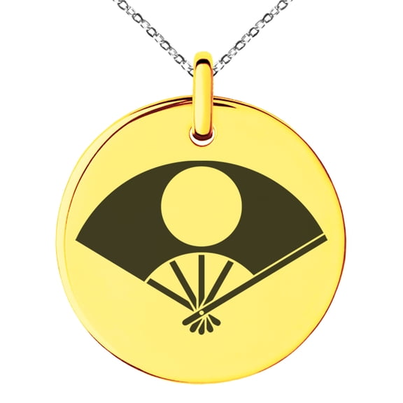 Stainless Steel Satake Samurai Crest Engraved Small Medallion Circle Charm Pendant Necklace