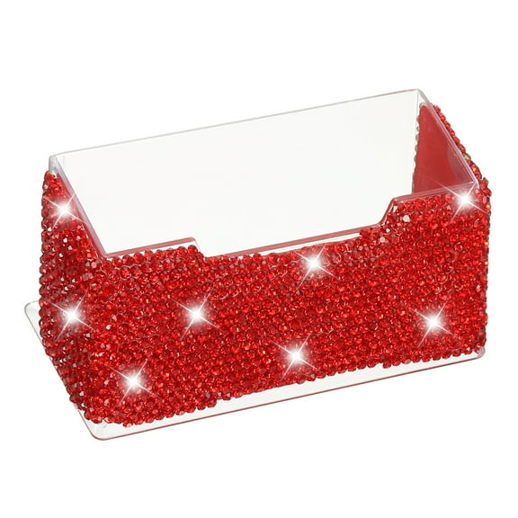Rhinestone Business Card Holder Crystal Business Card Holders Bling Business Card Organizer Display Stand for Desktop Desk Office Exhibition, Red