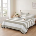 thumbnail image 2 of Twin Quilt Set 68''x86'', Beige Stripes Lightweight Summer Bedspread Coverlet Set with 2 Pillow Shams, Simple Beige White Texture Breathable All Season Quilt Bedding for Dorm/Bedroom, 2 of 9