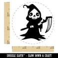thumbnail image 2 of Creepy Spooky Skeleton Grim Reaper with Scythe Horror Self-Inking Rubber Stamp Ink Stamper - Green Ink - Small 3/4 Inch, 2 of 7