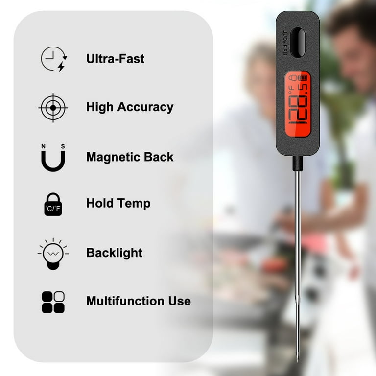 BFOUR Meat Thermometer Wireless Bluetooth, LCD Digital Meat Thermometer  with Dual Probe, Wireless Remote BBQ Thermometer for Smoker Kitchen Cooking