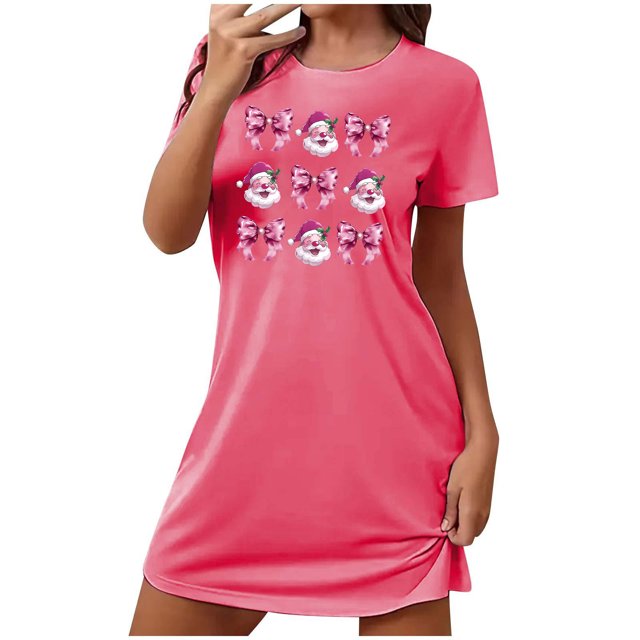 Nexjvus Chemises de Nuit Femmes Manches Courtes Col Rond Vêtements de Nuit Imprimé Floral de Noël Taille m