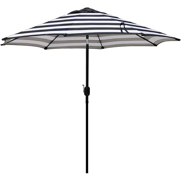 Blissun 9' Outdoor Aluminum Patio Umbrella, Striped Patio Umbrella, Market Striped Umbrella with Push Button Tilt and Crank (Black & White Stripe)