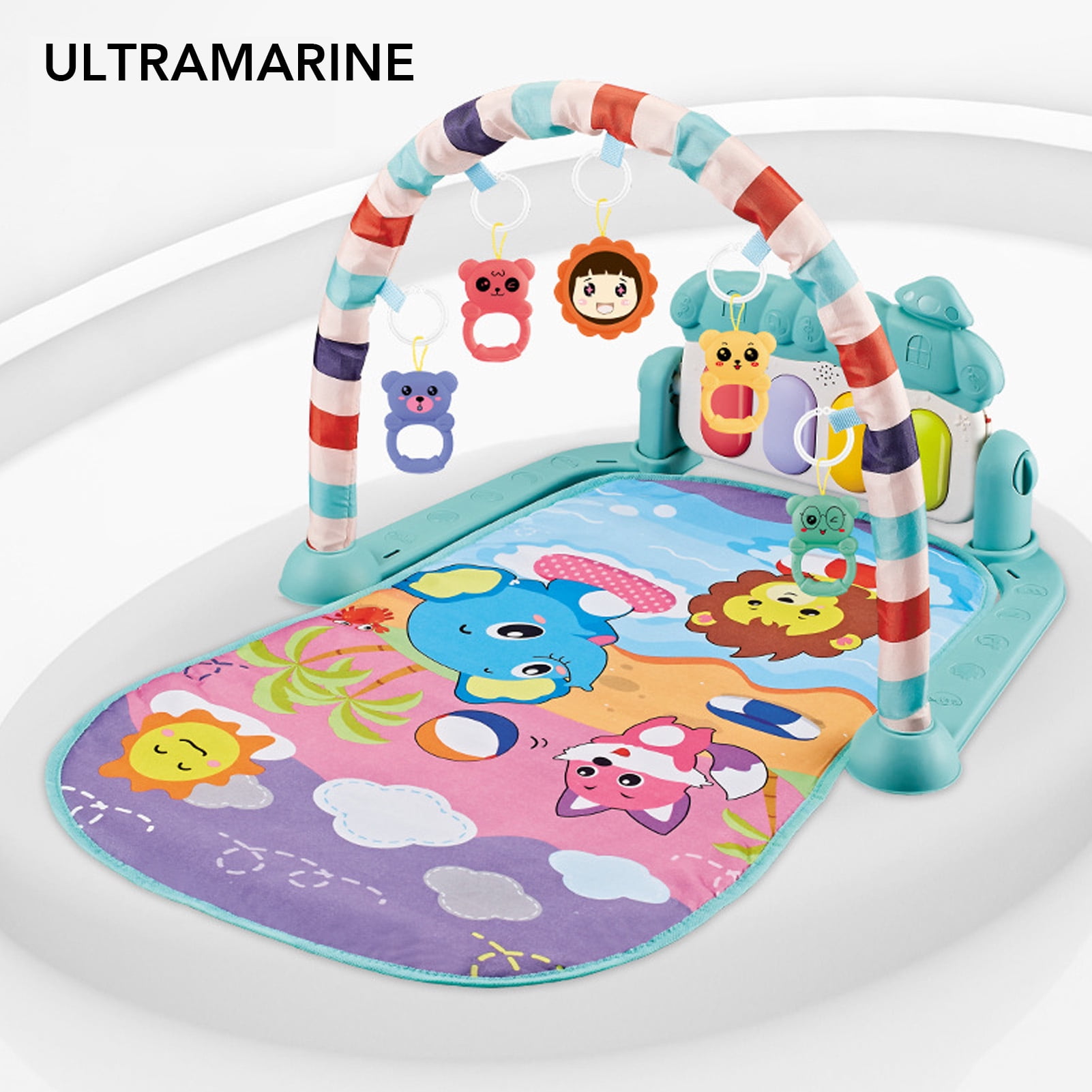Riousery Baby Gym Playmat Piano Improve Motor Skill Sensory Stimulation Learning Light Musical Kick Play Piano Mat Ultramarine (15.75 inches / 40 cm)