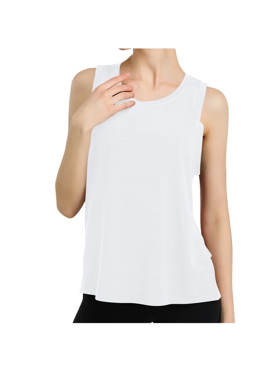 Lovskoo 2024 Workout Tank Tops for Women Open Back Shirts Sleeveless Gym Athletic Clothes Yoga Shirts White