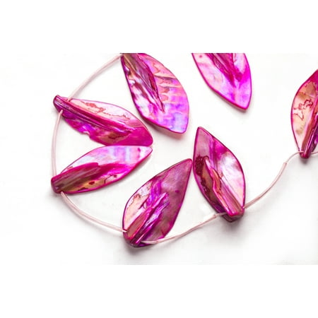 - Hot Pink Mother-Of-Pearl Top Drilled Leaf Shell Beads Size:45x20mm
