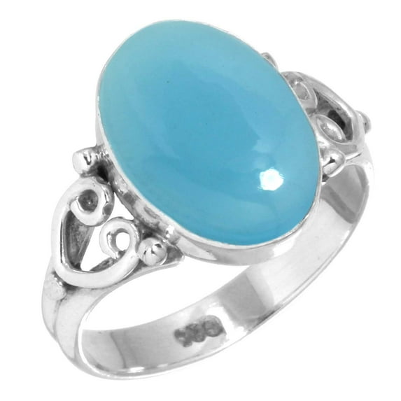 925 Sterling Silver Ring For Women - Teens Blue Chalcedony Gemstone Silver Ring Size 8 Handmade Silver Ring Size 8 Thanksgiving Gift For Girl Friend Gemstone 925 Silver Jewelry