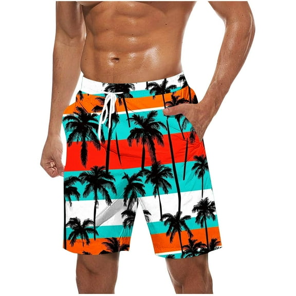 Taqqpue Men's Swim Trunks Plus Size Hawaiian Beach Shorts Bathing Suits Casual Elastic Waist Drawstring Summer Shorts Printed Quick Dry Beach Board Shorts with Pockets S-5XL