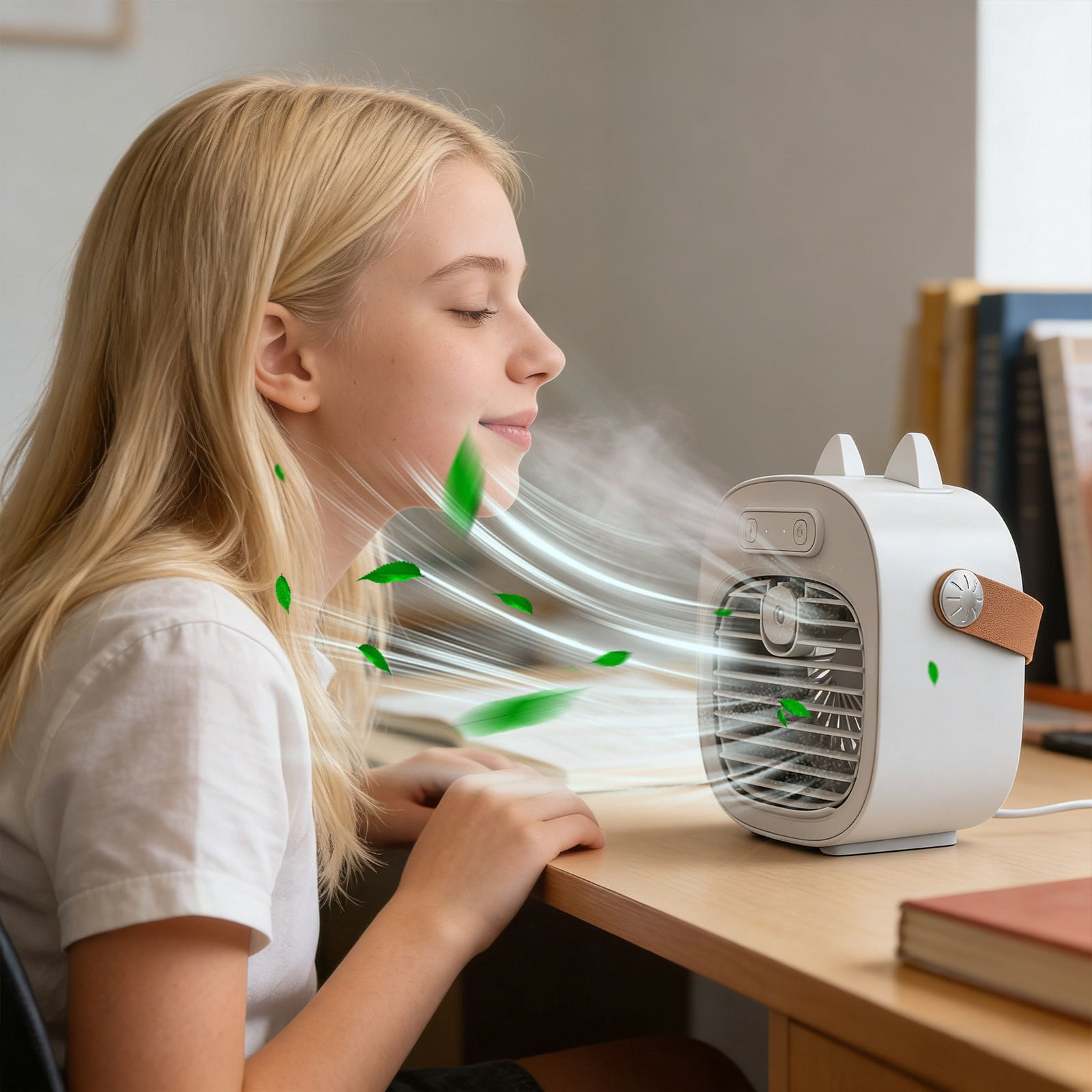 Portable Desktop Air Cooler with Humidifier, Quiet USB Rechargeable Mini Mist Fan with 3 Speeds and 4000mAh Battery, Small Personal Air Conditioner for Office Desk, Bedroom and Travel, 1-Pack
