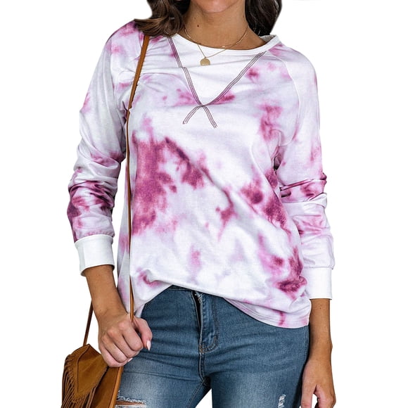 Women Tie Dye Print Long Sleeve Round Neck Basic Sweatshirt