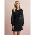 thumbnail image 4 of Women'S Elegant Mesh Mini Dress Crew Neck Long Sleeve Button Down Casual Business Short Party Dress, 4 of 8