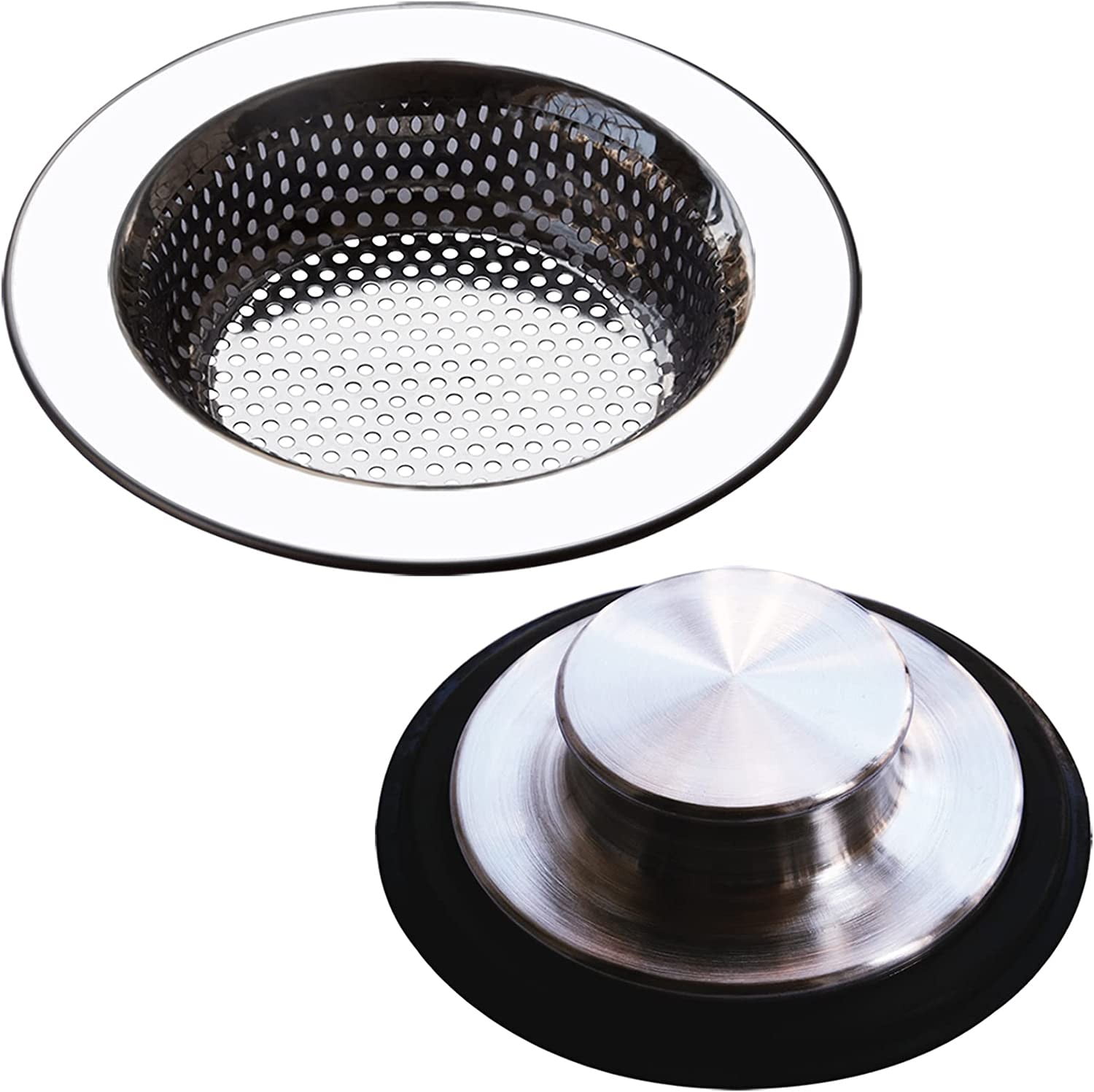 YaSaLy 2PCS Stainless Steel Kitchen Sink Strainer Rubber Stopper Removable Kitchen Sink Garbage Disposal Drain Stopper for 3-1/2 Inch Sinks