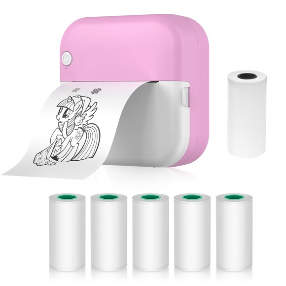 Compact 57mm Portable Mini Printer M3 - 200dpi Thermal Printing for Notes, Images, Webpages & Texts - Pink with 1 Roll Thermal Paper & 5 Adhesive Paper Rolls Included