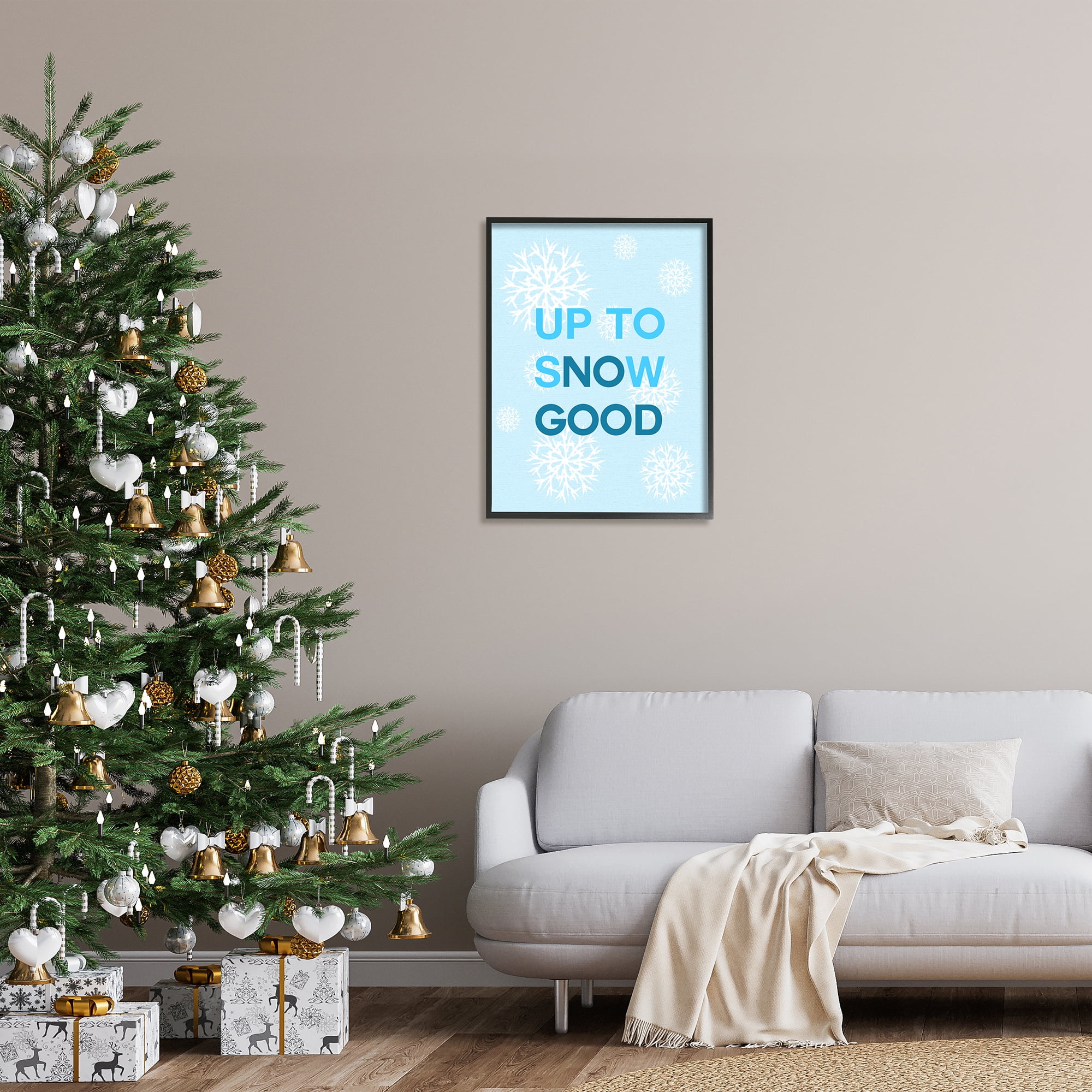 Stupell Industries Up To Snow Good Phrase Holiday Painting Black Framed Art Print Wall Art, 24 x 30