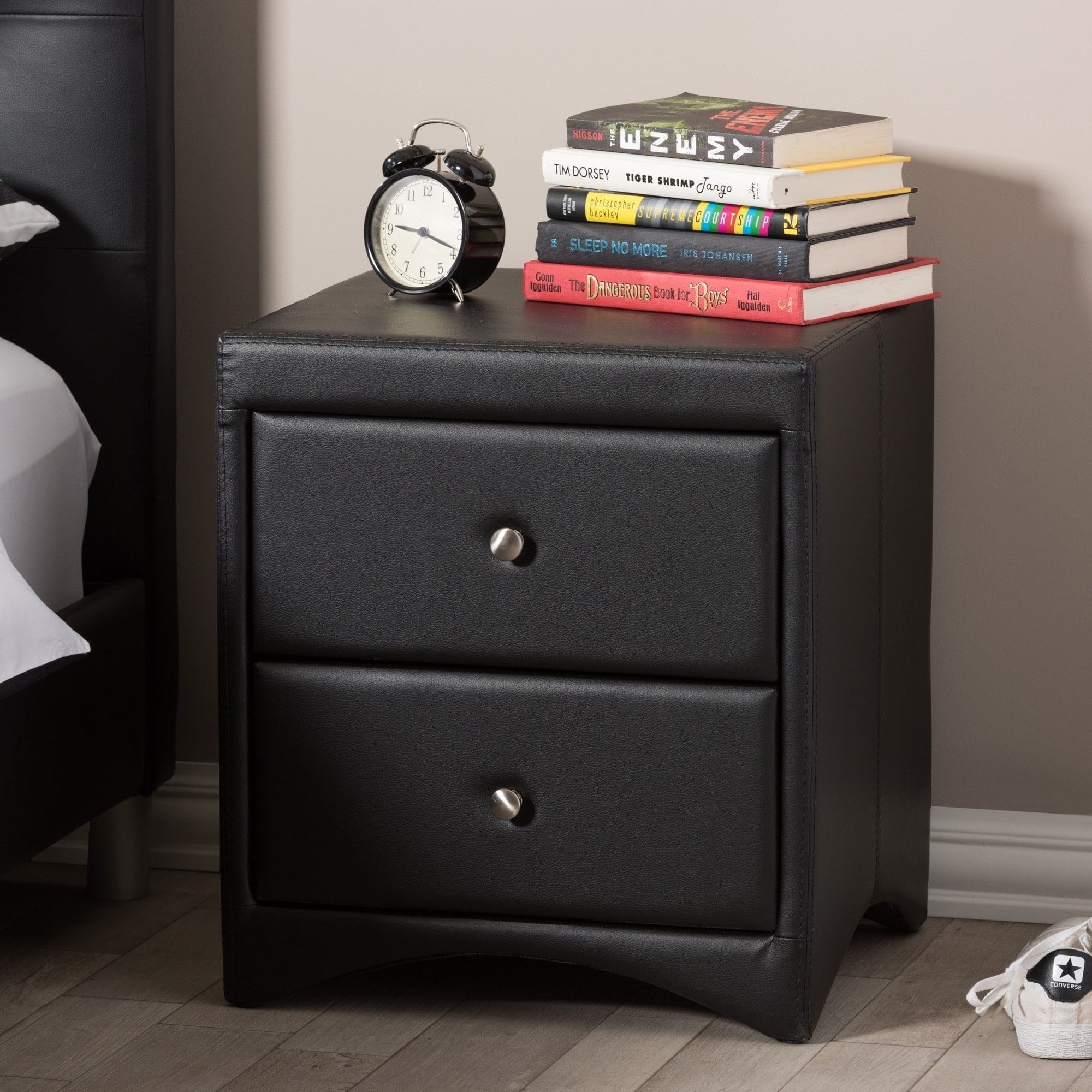 Baxton Studio Dorian Black Faux Leather Upholstered Modern Nightstand