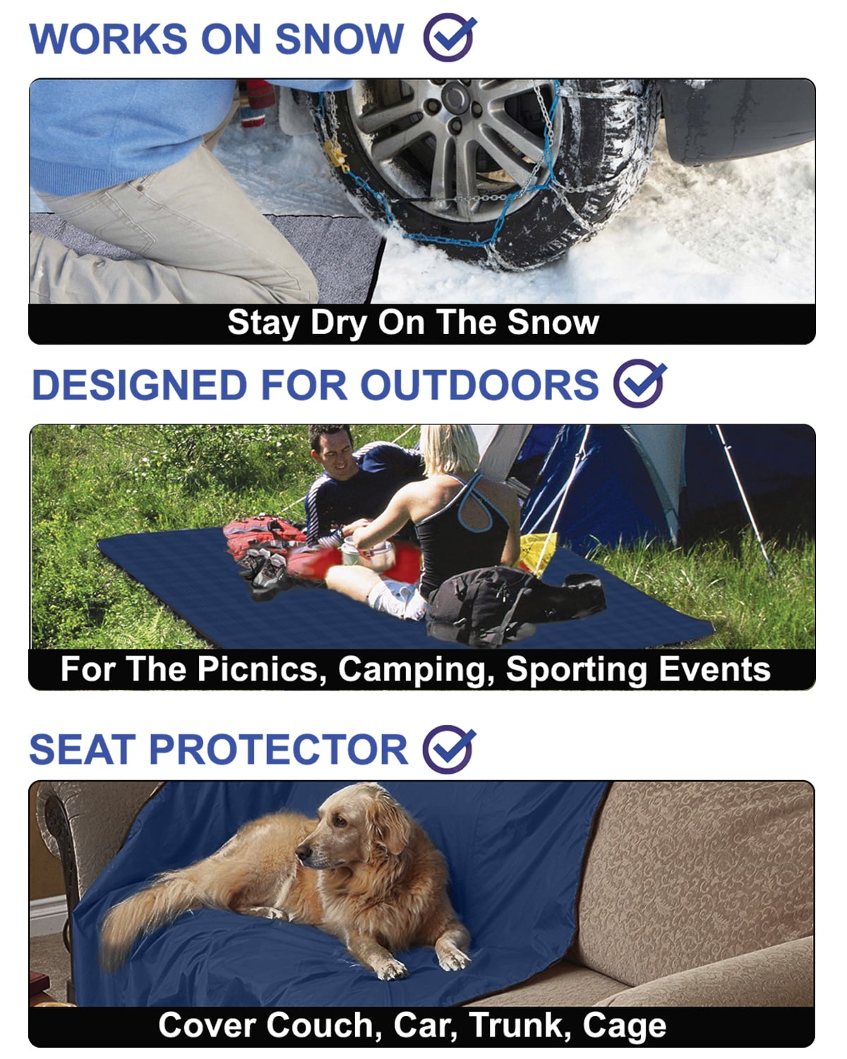 FlyingStar Waterproof Outdoor Blanket with Sherpa Lining, Windproof Triple Layers Warm Comfy Foldable for Camping Stadium, Sports, Picnic, Grass, Concerts and Pet, Red Plaid, Navy/Grey, 51''X 59''