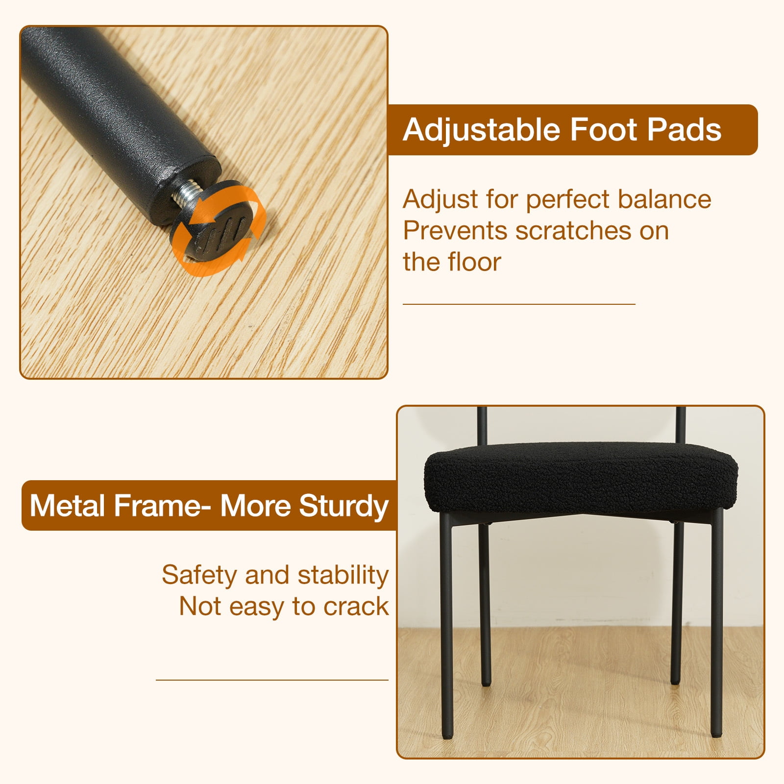 Hommpa Boucle Dining Chairs Set of 6 Modern Upholstered Kitchen Dining Room Chairs with Backrest & Metal Legs Accent Side Chairs Black for Dining Kitchen Living Room Bedroom