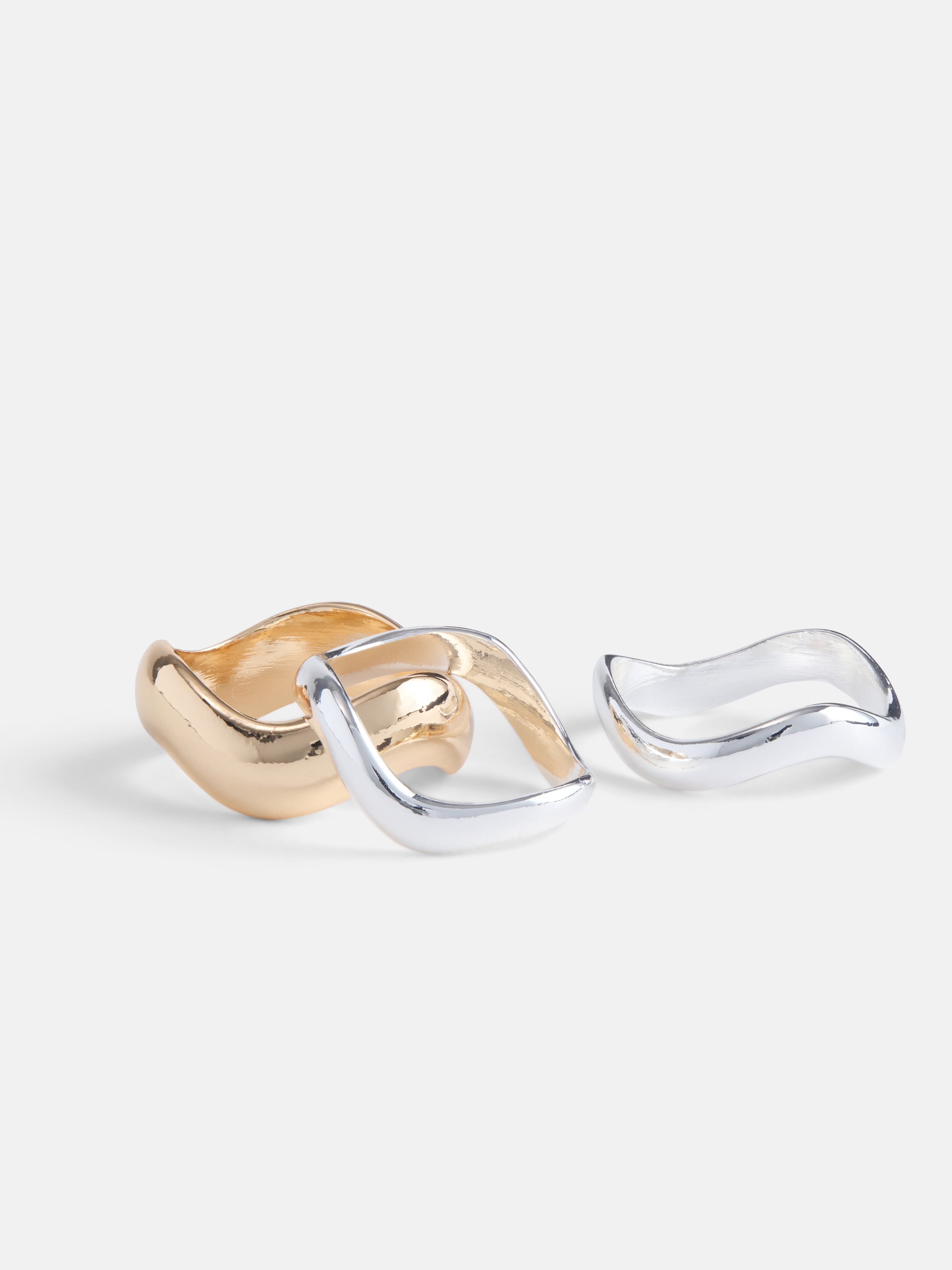 Scoop Women's Mixed Metal Sculpted Band Rings, 3 Pieces