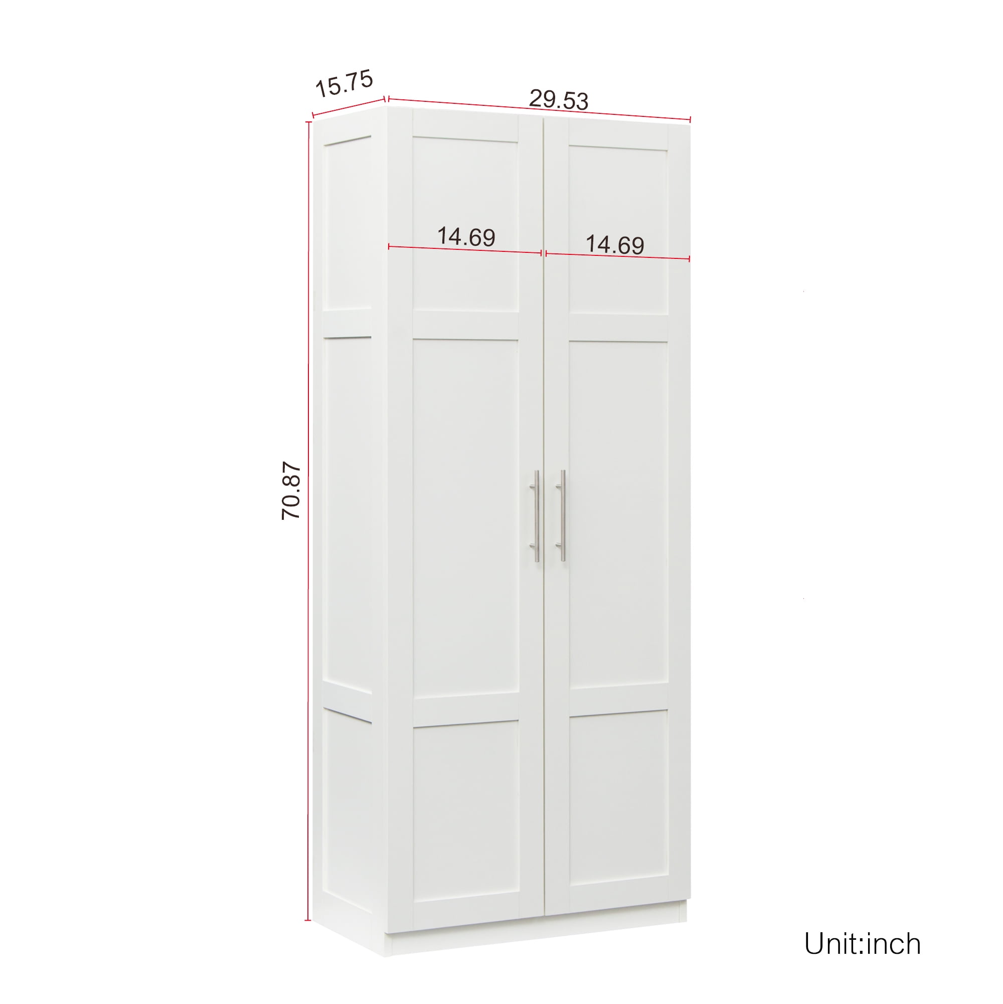 New 71 inch Pantry Cabinet, Kitchen Pantry Storage Cabinets with 2 Door and 3 Shelves, White Pantry Storage Cabinet, Cupboard for Kitchen, Dining Room and Living Room.