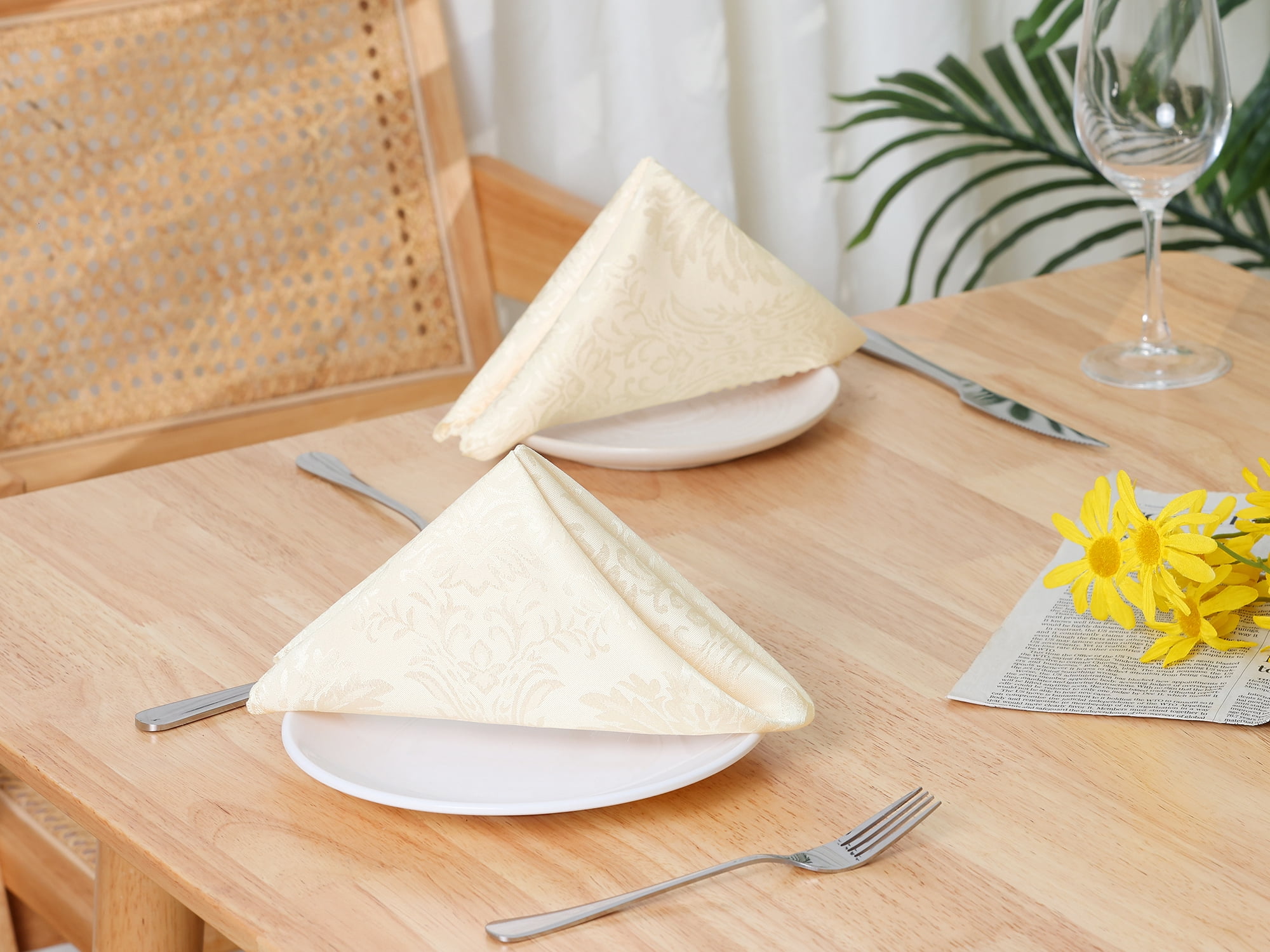 Unique Bargains 6 Pack Polyester Napkins Printed Floral Napkins for Party and Christmas Beige