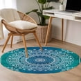 thumbnail image 5 of Round Area Rug 3ft Teal Blue Boho Floor Carpets Indoor Floor Area Mat Stain-Proof Mat Circle Rugs for Living Room Dining Room Kitchen Bedroom, Gorgeous Bohemian Flower Sofa Throw Carpet, 5 of 9