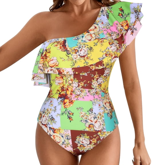 Vedolay Girls Swimsuit One Piece Swimsuit for Women Bathing Suit Retro Square Neck Adjustable Strap Full Coverage,Yellow M