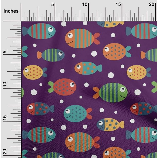 oneOone Polyester Lycra Wine Fabric Dot & Fish Artistic Craft Projects Decor Fabric Printed By The Yard 56 Inch Wide