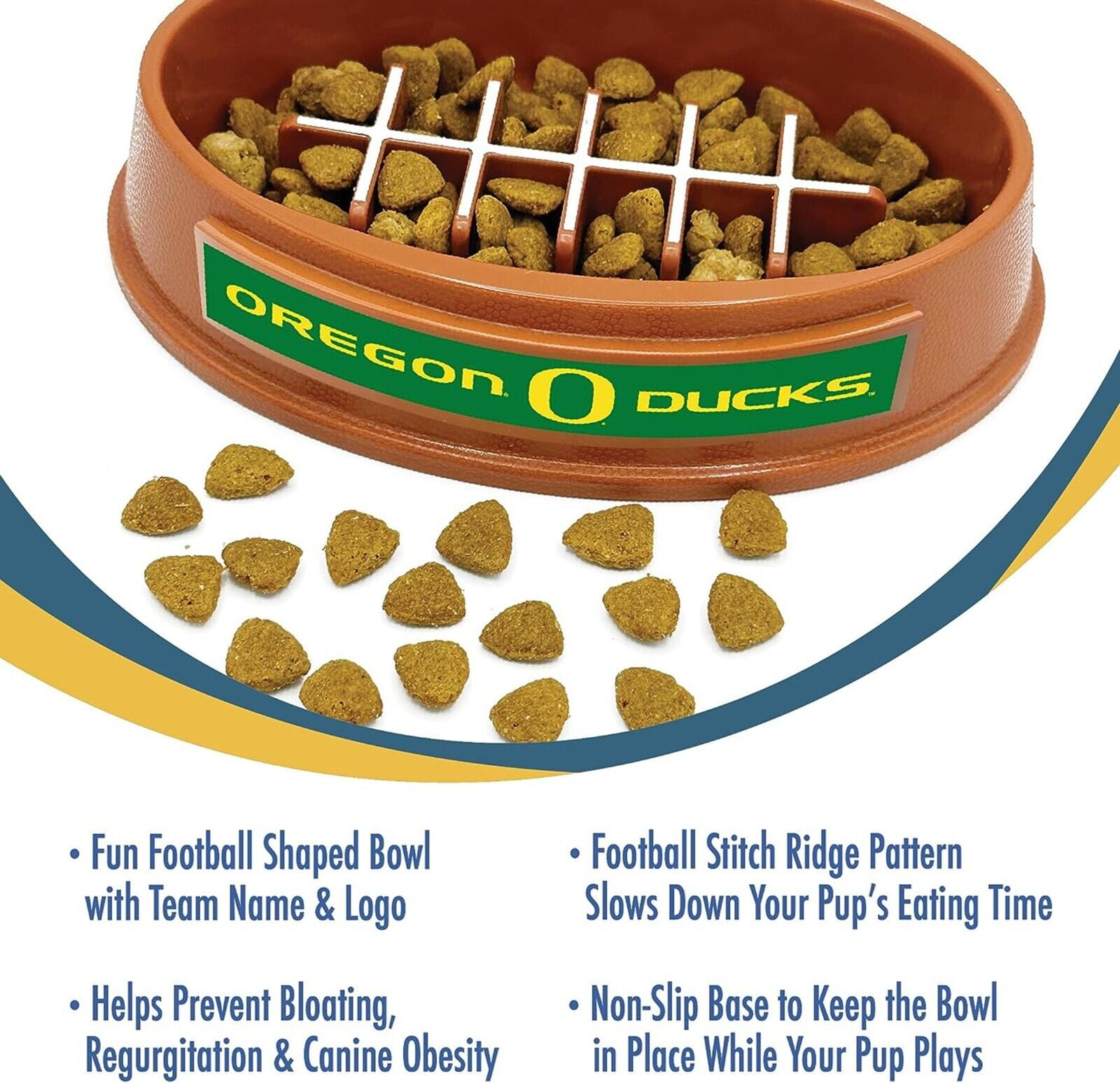 Pets First NCAA Oregon Ducks Super-Bowl Slow Feeder Bowl for Dogs and Cats with Non-Slip Mat