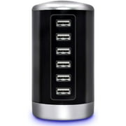 USB Hub Charging Station- 30W Powered USB Hub Charger(6 Ports) with Heat Sink Compatible Smartphones, Tablet PC, Power Bank, USB Appliances and More USB Devices (Black)