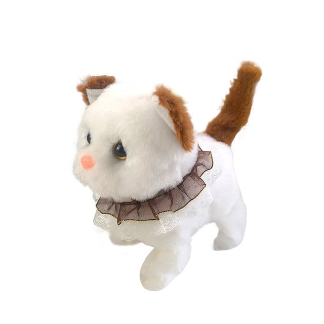 Jouet en Peluche Chaton Qui Marche et Miaule, Chat Électrique Réaliste avec Queue Mobile, Animal de Compagnie Interactif pour Enfants