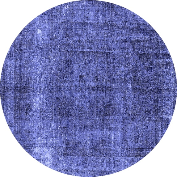 Ahgly Company Machine Washable Indoor Round Oriental Blue Industrial Area Rugs, 6' Round