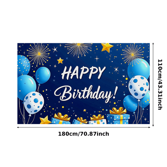 Blue Themed Happy Birthday Banner with Balloons Stars and Gifts Party Backdrop Background Decors for Birthday Party Photography Props and Decorations
