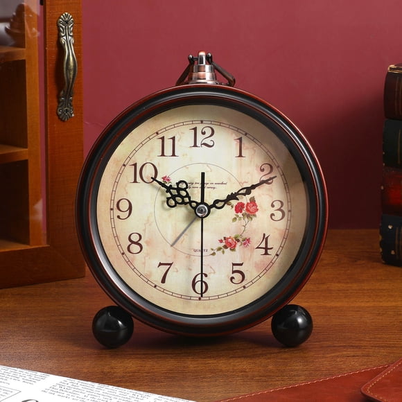 BESTYASH Small Vintage Table Clock Non-Ticking Antique Glass 1Pack for Home Use