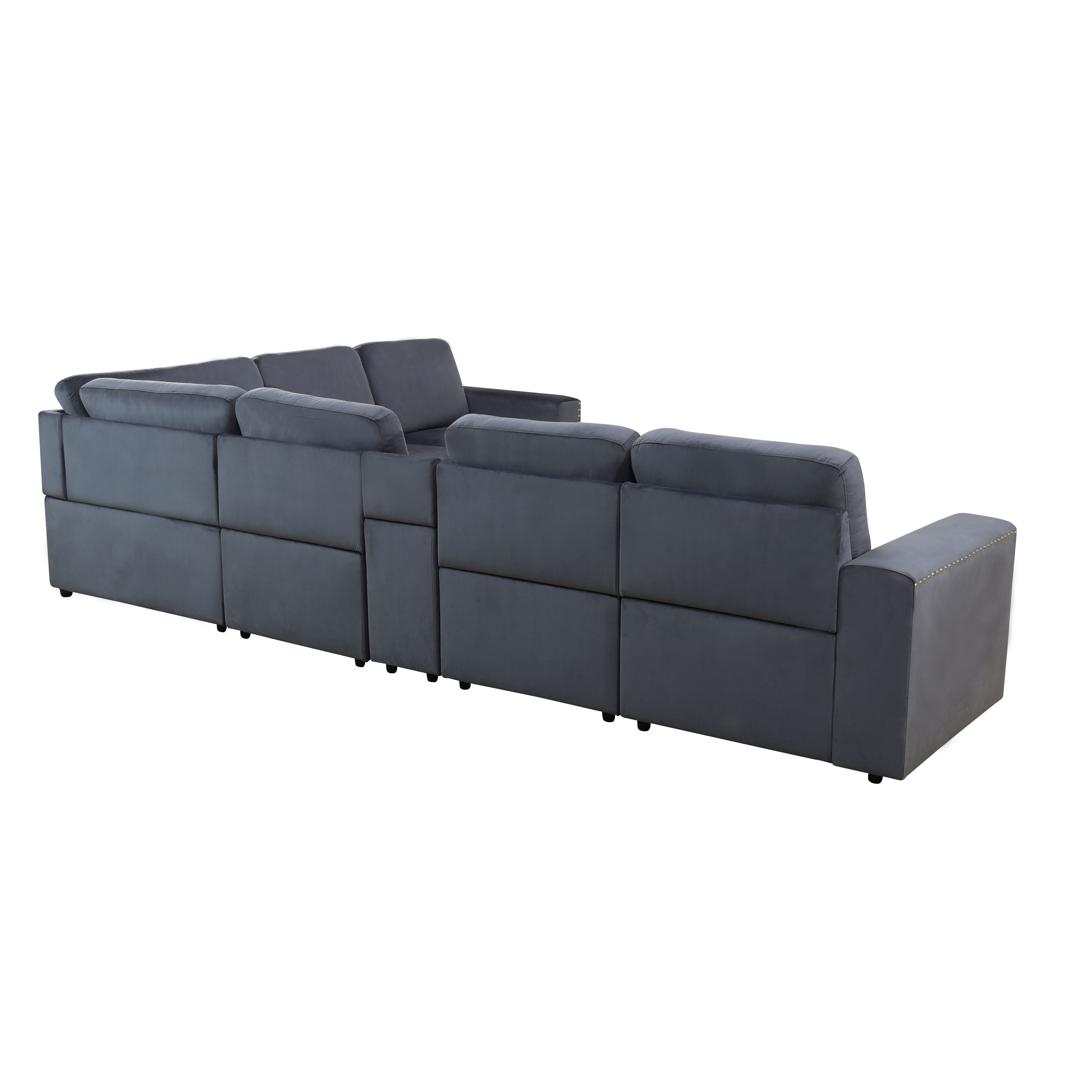 MAYEERTY Modular Sectional Sofa Set, Convertible Upholstered Couch with Ottoman, Console & Cup Holders, for Living Room Family Room, Dark Grey