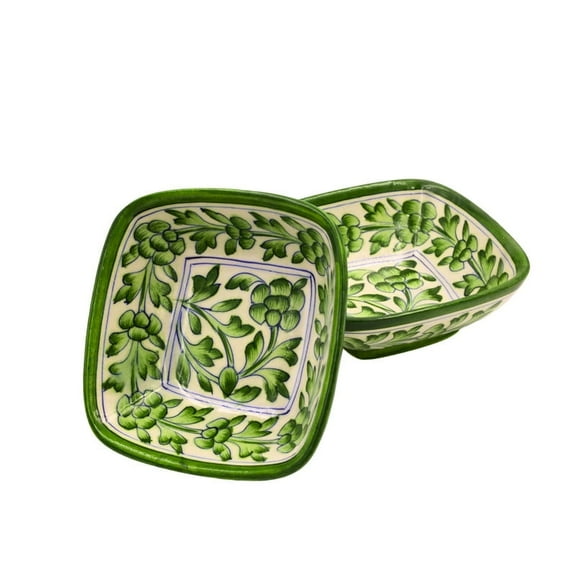 Natriel Artistic 4" Square Blue Pottery Bowls – Set of 2 Perfect for Table Decoration