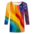 thumbnail image 4 of Htigea Women's Patriotic Printed Shirts 3/4 Sleeve Crewneck Pullover Tops 4th of July 250th Anniversary Tshirts Summer Wear 02 Multicolor XXXXXL, 4 of 5