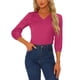 thumbnail image 1 of Blusas de oficina casuales para mujeres INSPIRE CHIC, con mangas 3/4, cuello en V, camisa de satén, talla S, fucsia, 1 of 1