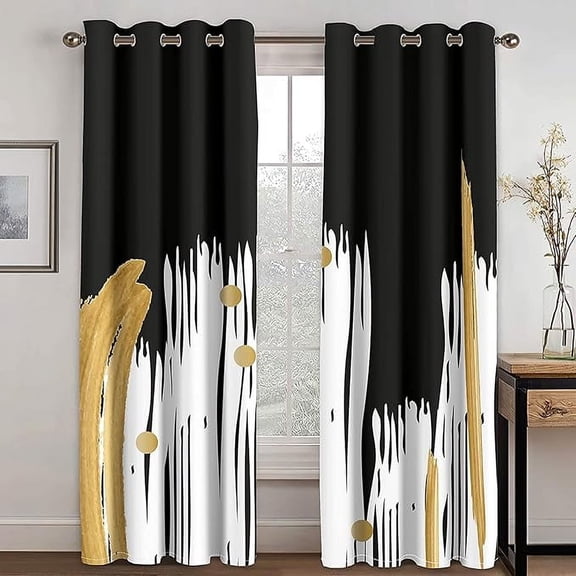 Modern Abstract Luxury Art Black And White Blackout Curtains For Living Room Bedroom Window Drape Decor 26"W x 45"L (Pack of 2)