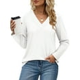 thumbnail image 2 of MOSHU Long Sleeve Womens Tops Deep V Neck Blouses for Women Loose Fit Curved Hem Fall Shirts, 2 of 7