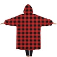 thumbnail image 2 of Oversized Wearable Blanket Hoodie,Red Black Plaid Checkered Pattern Sherpa Blanket Hoodie with Super Pockets,Super Warm Fuzzy Pullover for Women & Men, 2 of 6