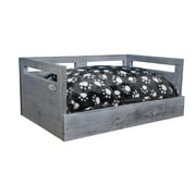 Wooden Pet Bed with Removable Cushion - Antique Gray - Large