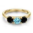 thumbnail image 3 of Gem Stone King 10K Yellow Gold Blue Apatite and Black Diamond Engagement Ring for Women | 1.60 Cttw | Round 5MM | Gemstone Birthstone | Size 8, 3 of 6