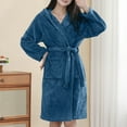 thumbnail image 2 of THDHVS Robes for Women,Women Plush Hooded Robe with Tie Waist and Pockets Long Sleeve Bathrobe for Cozy Loungewear and Bathing Comfortable Blue Free Size, 2 of 6