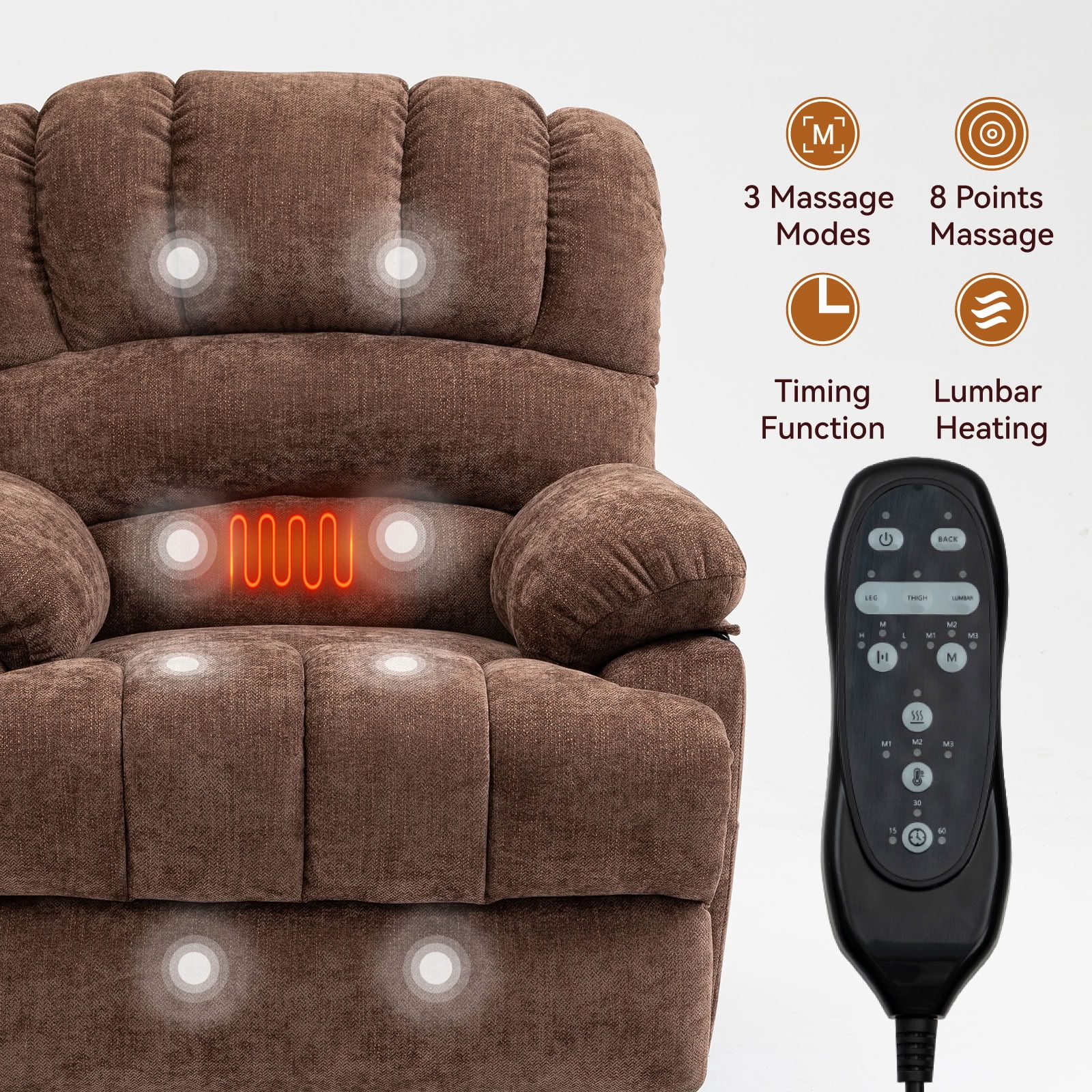 MAYEERTY Oversized Power Lift Recliner Chair, Chenille Electric Lift Chair with 8-Point Vibration Massage & Lumbar Heat, USB Port, for Living Room Elderly