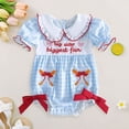 thumbnail image 2 of Staki Baby Girl Outfit Newborn Bow Embroidery Smocked Bubble Romper Onesie Infant Cute Summer Clothes 3M 6M 9M Light Blue,0-3 Months, 2 of 7