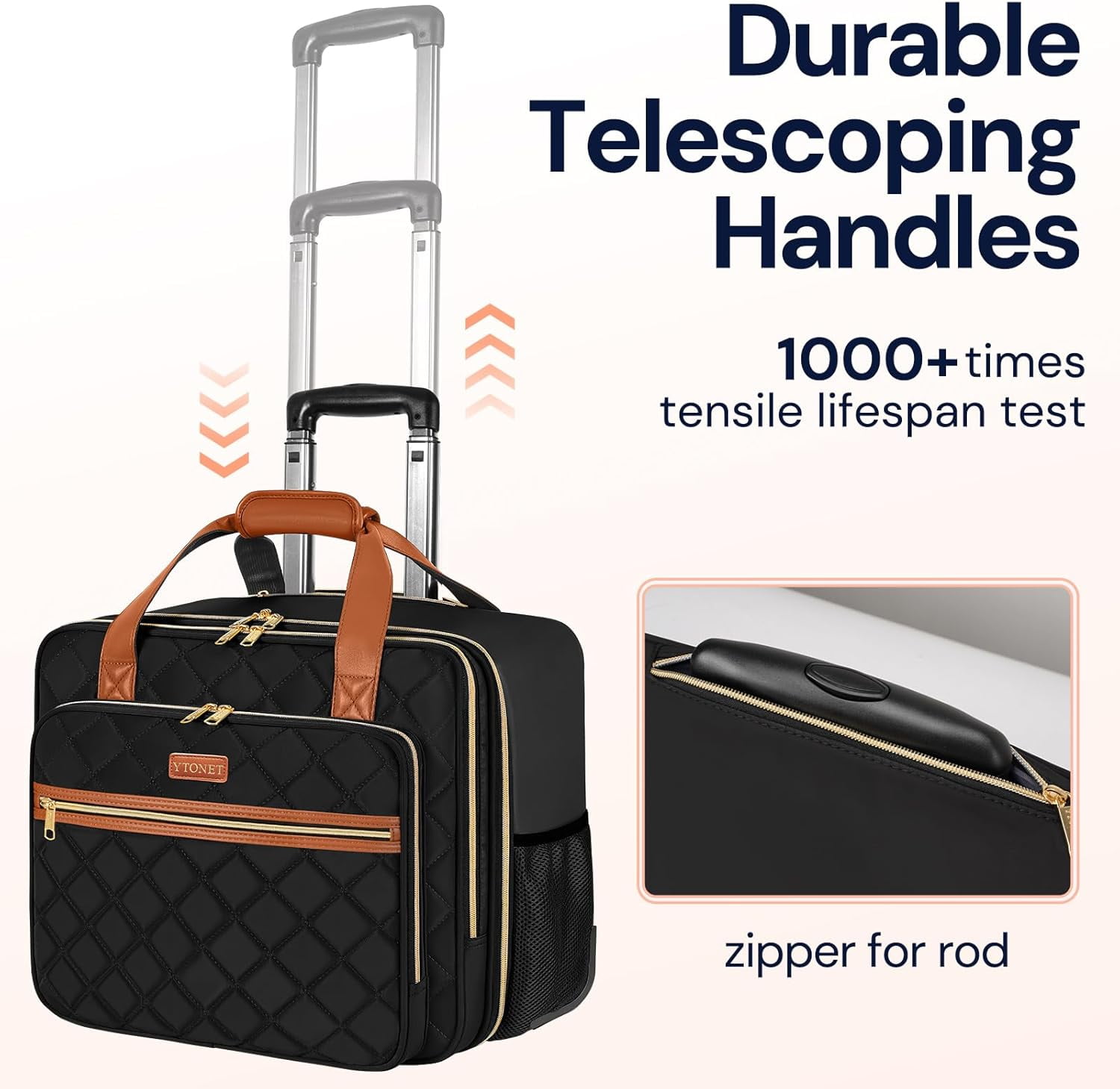 Ytonet Rolling Laptop Bag, 17.3 Inch Rolling Briefcase for Women Men, Water Resistant Computer Bag with Wheels, Black Brown