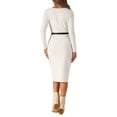 thumbnail image 3 of INSPIRE CHIC Sweater Dresses for Women's Square Neck Belt Bodycon Stretch Long Sleeve Long Dress M White, 3 of 6